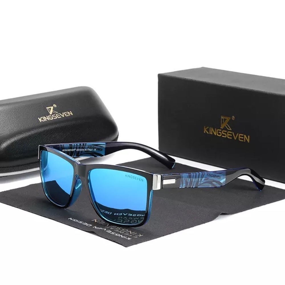 KINGSEVEN Men’s Retro Square Blue Mirrored Polarized Sunglasses